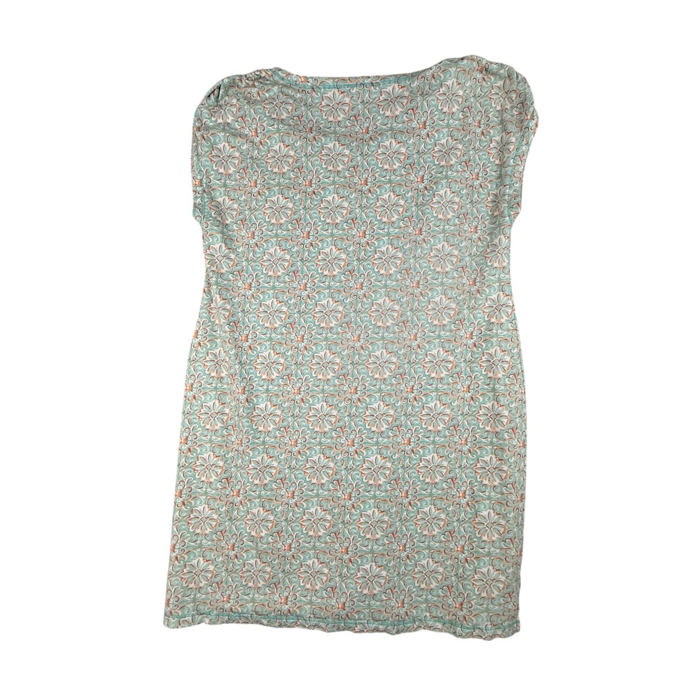 T by Talbots Dress Women's Large Petite Cap Sleeve Jersey Medallion Scroll Teal - Picture 2 of 10
